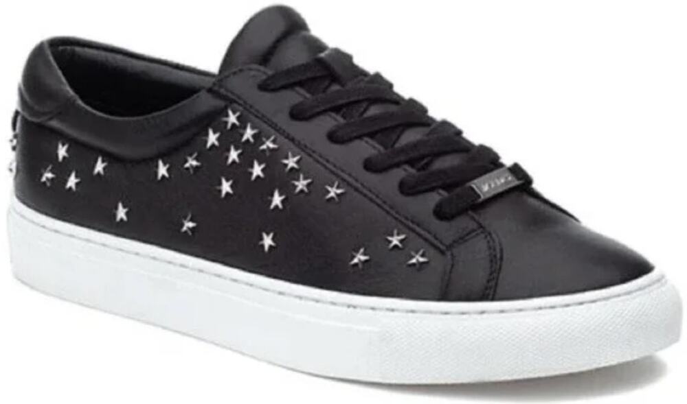J/SLIDES Liberty Embellished Leather Sneakers Stars Embellished Black 7